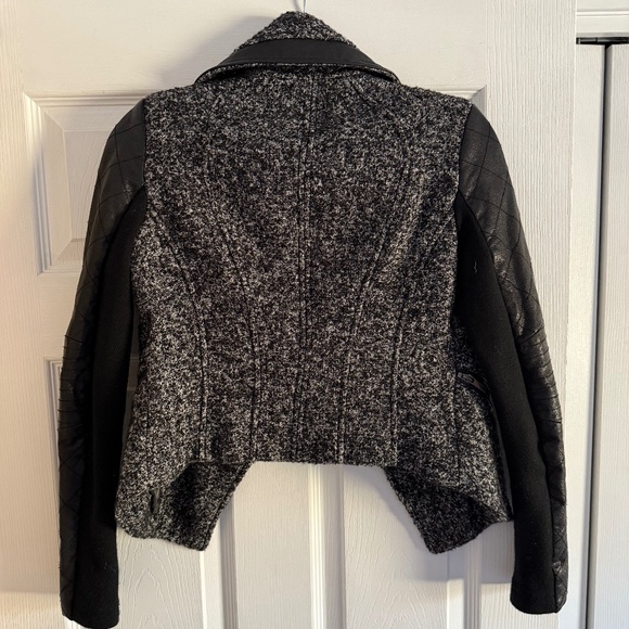 BCBG Maxazria Black/White/ Gray Tweed Quilted Leather combo jacket /coat XXS - Picture 7 of 14